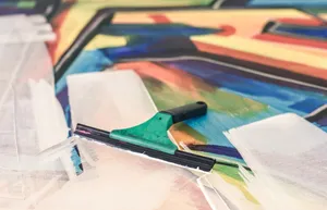 Close-up of a colorful abstract painting utilizing a squeegee technique for artistic texture. jigsaw puzzle