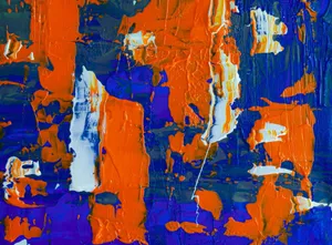 Colorful abstract painting with bright orange, blue, and white acrylic textures. jigsaw puzzle