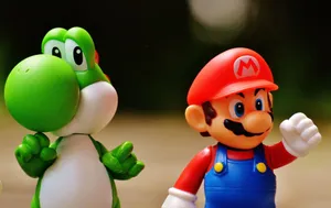 Detailed close-up of Mario and Yoshi figurines from a popular video game franchise. jigsaw puzzle