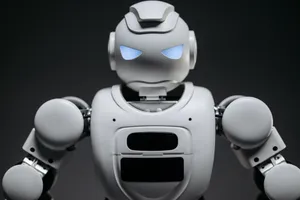 Detailed studio shot of a modern robotic toy with a dark background, showcasing technological design. jigsaw puzzle