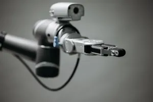 Close-up of a robotic arm showcasing advanced technology and innovation in an indoor environment. jigsaw puzzle