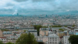 Stunning view of Paris skyline with historic rooftops on a cloudy day, seen from Montmartre. jigsaw puzzle