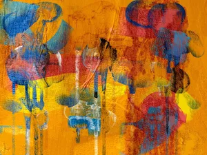 Colorful abstract expressionist painting with vibrant hues on textured canvas. jigsaw puzzle