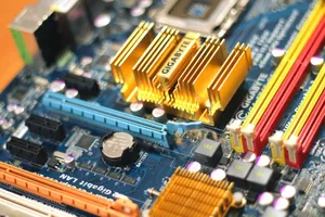 Detailed close-up of a computer motherboard showcasing various electronic components. jigsaw puzzle