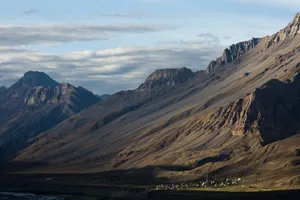 Dramatic view of the Spiti Valley with towering mountains in Himachal Pradesh, India. jigsaw puzzle