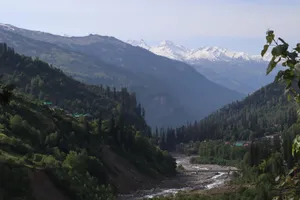 Beautiful mountain landscape with river in Manali, Himachal Pradesh. jigsaw puzzle