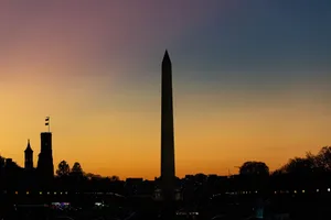 Silhouette of Washington Monument against vibrant dusk sky in Washington, D.C., USA. jigsaw puzzle