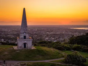 Captivating sunset over Killiney Hill Obelisk with a panoramic view of Dublin. jigsaw puzzle