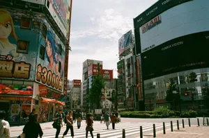 Bustling urban street in Shinjuku, Tokyo showcasing Japanese culture and vibrant billboards. jigsaw puzzle
