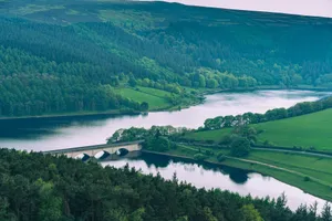 Aerial view of Ladybower Reservoir and surrounding landscape in England during summer. jigsaw puzzle