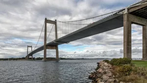 Stunning view of the New Little Belt Bridge spanning the water in Middelfart, Denmark. jigsaw puzzle