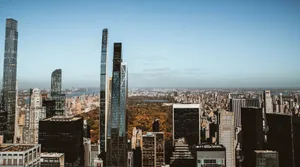 High-rise view overlooking Central Park and New York skyscrapers under a clear blue sky. jigsaw puzzle