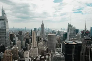 Aerial view of New York City's iconic skyline with prominent skyscrapers. jigsaw puzzle