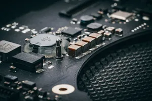 Detailed macro shot of an electronic circuit board showcasing various components. jigsaw puzzle