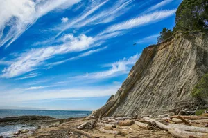 Scenic coastal view of rugged cliffs and blue sky at a Californian beach, USA. jigsaw puzzle