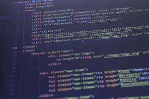 Close-up view of HTML and CSS code displayed on a computer screen, ideal for programming and technology themes. jigsaw puzzle