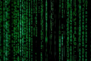Abstract green matrix code background with binary style. jigsaw puzzle