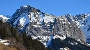 Breathtaking view of snowcapped mountains and rugged terrain in Talloires-Montmin, France. jigsaw puzzle