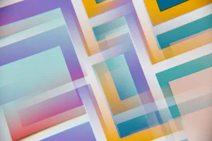 A dynamic blend of overlapping pastel geometric shapes creating a vibrant abstract design. jigsaw puzzle