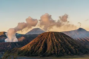 Sunrise over Mount Bromo in East Java, showcasing volcanic landscape and steam clouds. jigsaw puzzle