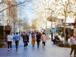 Crowds walking down a busy city street in Perth, Australia, during the day. jigsaw puzzle