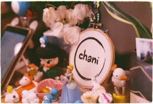 A charming assembly of toys and decor featuring embroidery art with name 'chani'. Perfect for whimsical interior design inspiration. jigsaw puzzle