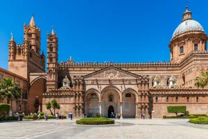 Explore the stunning architecture of Palermo Cathedral on a sunny day in Sicily. jigsaw puzzle
