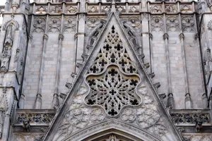 Intricate Gothic facade of the historic Barcelona Cathedral in Spain. jigsaw puzzle
