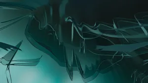 Dynamic abstract waves in teal and black create a modern artistic visual. jigsaw puzzle
