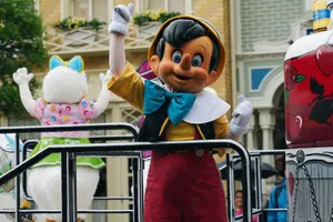 Pinocchio character in a vibrant parade at Disneyland Paris. jigsaw puzzle