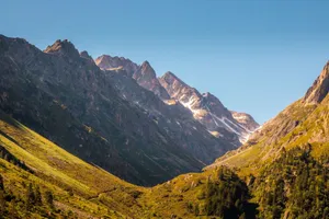 Scenic view of the Pyrenees mountains under a clear blue sky in Occitanie, France. jigsaw puzzle
