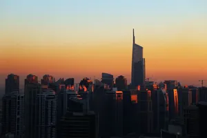Captivating view of Dubai's skyline at sunset, highlighting modern skyscrapers and architectural marvels. jigsaw puzzle