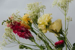 A close-up of a colorful floral arrangement featuring mixed flowers with delicate petals. jigsaw puzzle