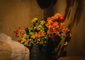 Warm-toned flowers in rustic setting, capturing autumn's essence in Tokyo. jigsaw puzzle