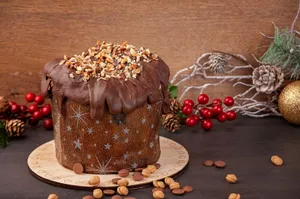 Delicious chocolate cake topped with nuts, perfect for holiday celebrations. jigsaw puzzle