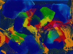 Dynamic abstract painting with vibrant colors and bold brushstrokes. jigsaw puzzle