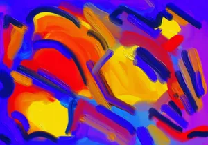 Dynamic abstract painting featuring vivid brushstrokes in red, blue, and yellow. jigsaw puzzle