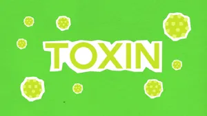 Paper cutout of Toxin inscription on bright green background with small spreading poisonous contagious microorganisms and viruses dangerous for health jigsaw puzzle