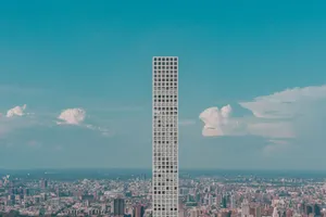 Aerial view of 432 Park Avenue towering over the urban landscape of New York City. jigsaw puzzle