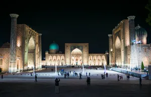 Beautiful night view of Registan Square, a historic Islamic architecture site in Samarkand, Uzbekistan. jigsaw puzzle