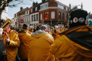 Colorful street parade with musicians playing brass instruments on a sunny day. jigsaw puzzle