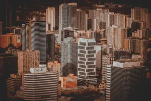 Aerial view capturing the dynamic architecture of a bustling urban city skyline. jigsaw puzzle