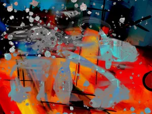 Dynamic abstract art piece featuring vibrant colors and bold brushstrokes with splatter effects. jigsaw puzzle