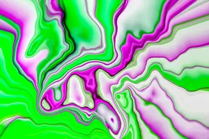 An energetic and colorful abstract swirl in vivid green and purple hues, creating a dynamic visual effect. jigsaw puzzle