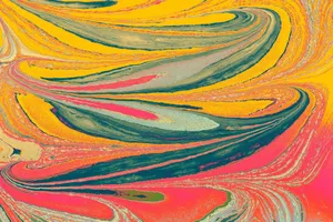 Colorful abstract artwork featuring swirling paint patterns in bold hues of yellow, pink, and black. jigsaw puzzle