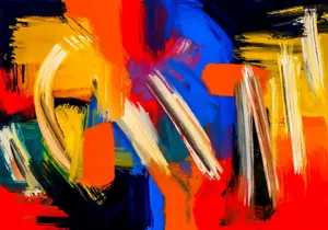 A vivid abstract painting with colorful brushstrokes incorporating red, blue, yellow, and orange hues. jigsaw puzzle