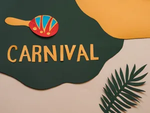 Bright paper art design with carnival lettering and vibrant maracas. jigsaw puzzle