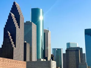 Stunning view of Houston's skyscrapers under clear blue sky. jigsaw puzzle