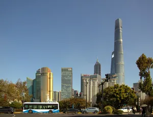 Panoramic cityscape of Shanghai's iconic skyscrapers with clear skies. jigsaw puzzle