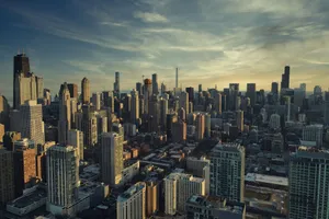 Mesmerizing aerial cityscape of Chicago highlighting its iconic skyline at dusk, showcasing urban architecture. jigsaw puzzle